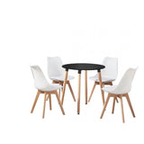 Round Dining Table Set Scandinavian Oak 80cm with 4 Faux Leather Chairs