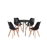 Round Dining Table Set Scandinavian Oak 80cm with 4 Faux Leather Chairs