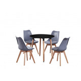 Round Dining Table Set Scandinavian Oak 80cm with 4 Faux Leather Chairs