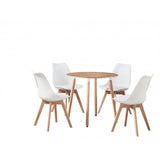 Round Dining Table Set Scandinavian Oak 80cm with 4 Faux Leather Chairs