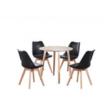 Round Dining Table Set Scandinavian Oak 80cm with 4 Faux Leather Chairs