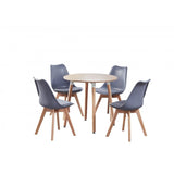 Round Dining Table Set Scandinavian Oak 80cm with 4 Faux Leather Chairs
