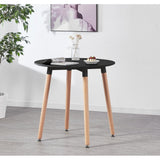 Round Dining Table Set Scandinavian Oak 80cm with 4 Faux Leather Chairs