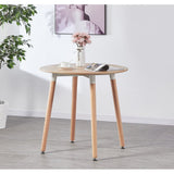 Round Dining Table Set Scandinavian Oak 80cm with 4 Faux Leather Chairs