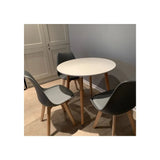 Round Dining Table Set Scandinavian Oak 80cm with 4 Faux Leather Chairs