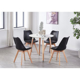 Round Dining Table Set Scandinavian Oak 80cm with 4 Faux Leather Chairs
