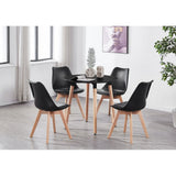 Round Dining Table Set Scandinavian Oak 80cm with 4 Faux Leather Chairs