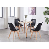 Round Dining Table Set Scandinavian Oak 80cm with 4 Faux Leather Chairs