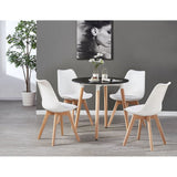 Round Dining Table Set Scandinavian Oak 80cm with 4 Faux Leather Chairs