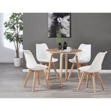 Round Dining Table Set Scandinavian Oak 80cm with 4 Faux Leather Chairs