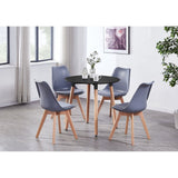 Round Dining Table Set Scandinavian Oak 80cm with 4 Faux Leather Chairs