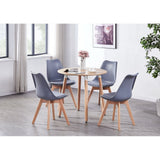 Round Dining Table Set Scandinavian Oak 80cm with 4 Faux Leather Chairs