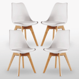Round Dining Table Set Scandinavian Oak 80cm with 4 Faux Leather Chairs