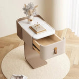 Japanese style nightstand in wooden material at 40cm dimensions with the drawer opened