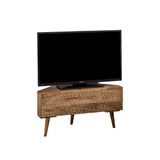 mango wood corner tv stand with light finish at 90cm wide