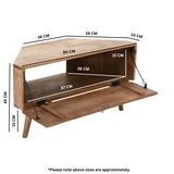 90cm corner tv unit made from light mango wood dimension diagram