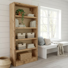 Solid Wood Bookshelf - Natural Finish - 22 cm Depth