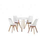 padded faux leather dining chair with wooden legs