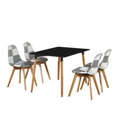 Black Halo Dining Set - Table and 4 Tulip Patchwork Chairs