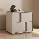 pine wood bedside table featuring two-tier storage design with drawers closed side look