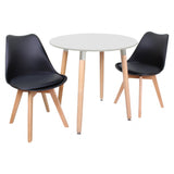 round dining set with black fabric chairs