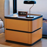 solid wood bedside cabinet featuring leather finish at 40cm dimensions in orange