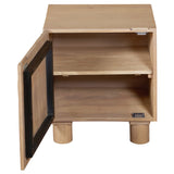 natural timber bedside table with modern hardware with drawers opened