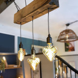 Triple Heartwood Elegance Oak Chandelier - Three-Bulb Ceiling Cluster Pendant Light - Reclaimed Oak