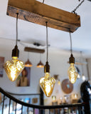 Triple Heartwood Elegance Oak Chandelier - Three-Bulb Ceiling Cluster Pendant Light - Reclaimed Oak