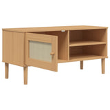 tv-cabinet-natural-pine-wood-rattan-door-boho-106cm with doors-opened