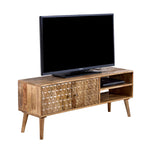 tv cabinet 120cm mango wood with 2 doors and shelves marlow light on a white background