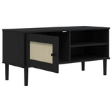 tv-cabinet-black-pine-wood-rattan-door-boho-106cm with doors-opened