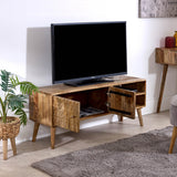 tv stand 2 door mango wood handmade 120cm entertainment unit marlow light