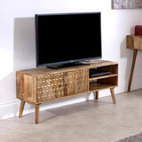 tv stand mango wood with 2 doors 2 shelves 120cm marlow light