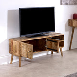 tv unit mango wood 2 shelf 2 door design 120cm width marlow light