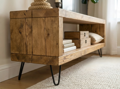 Solid Wood Chunky TV Unit - 7 Inch Metal Legs