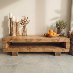 VIOT Low Solid Wood Chunky TV Unit - Dark Oak - Home Décor
