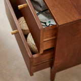 walnut bedside table with single drawer 45cm wide