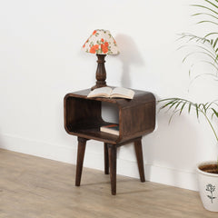 Mango Wood Bedside Table - Franklin Dark Curved Design - 45cm